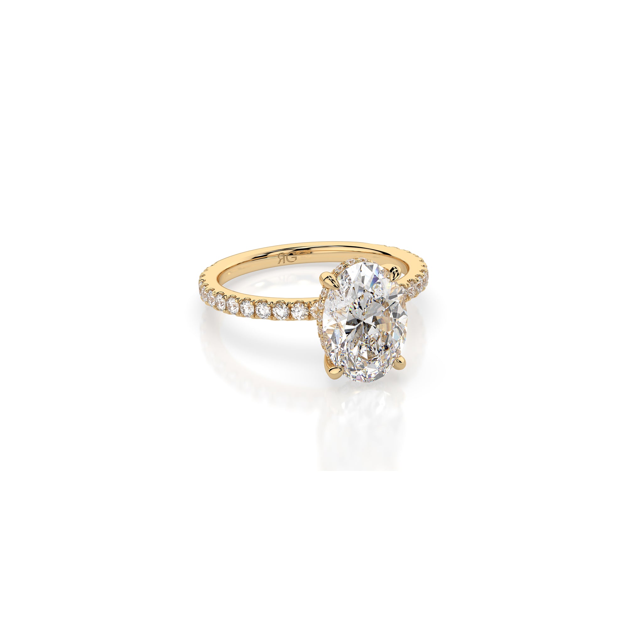 14k Oval Solitaire Pave Band | Hidden Halo
