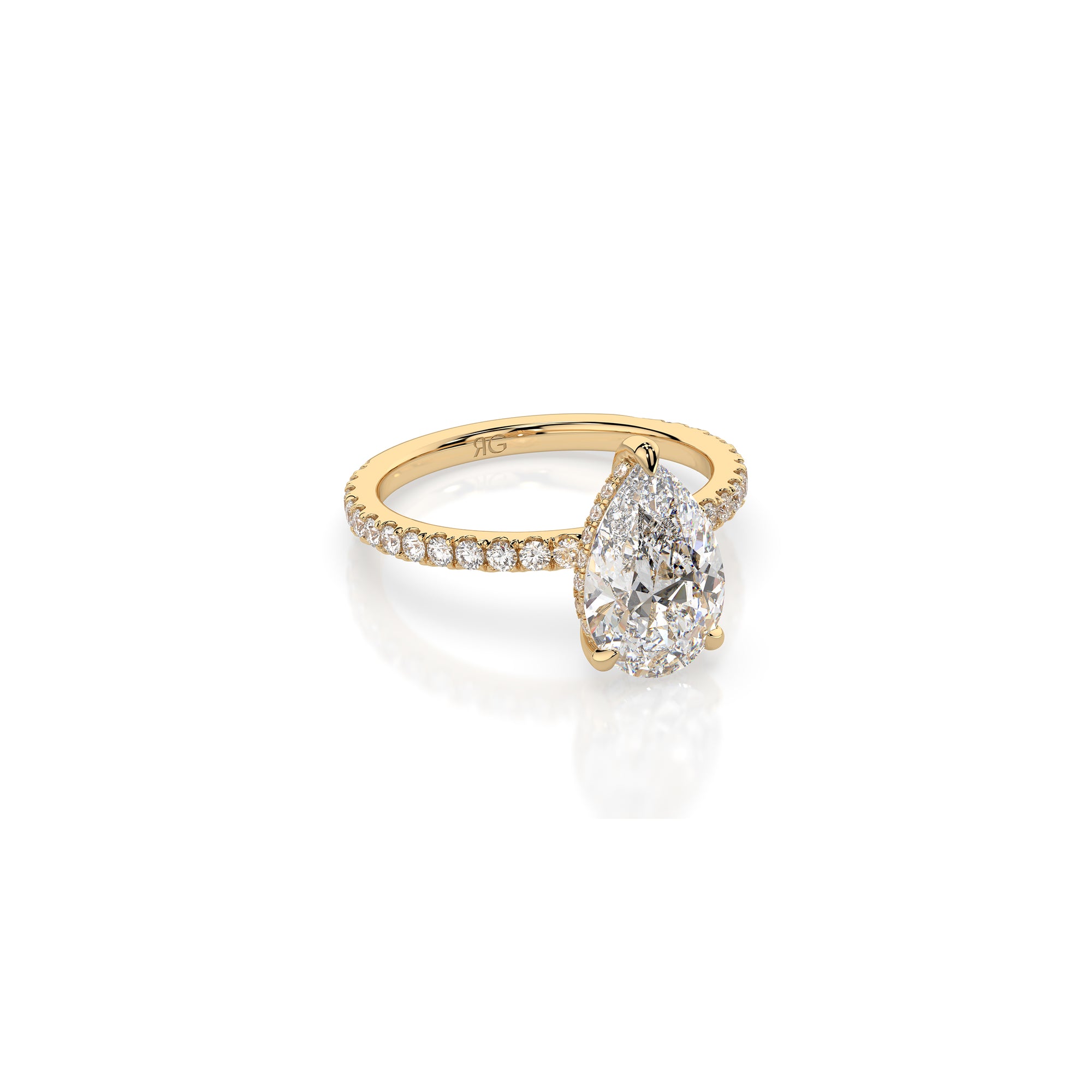 14k Pear Cut Solitaire Pave Band | Hidden Halo