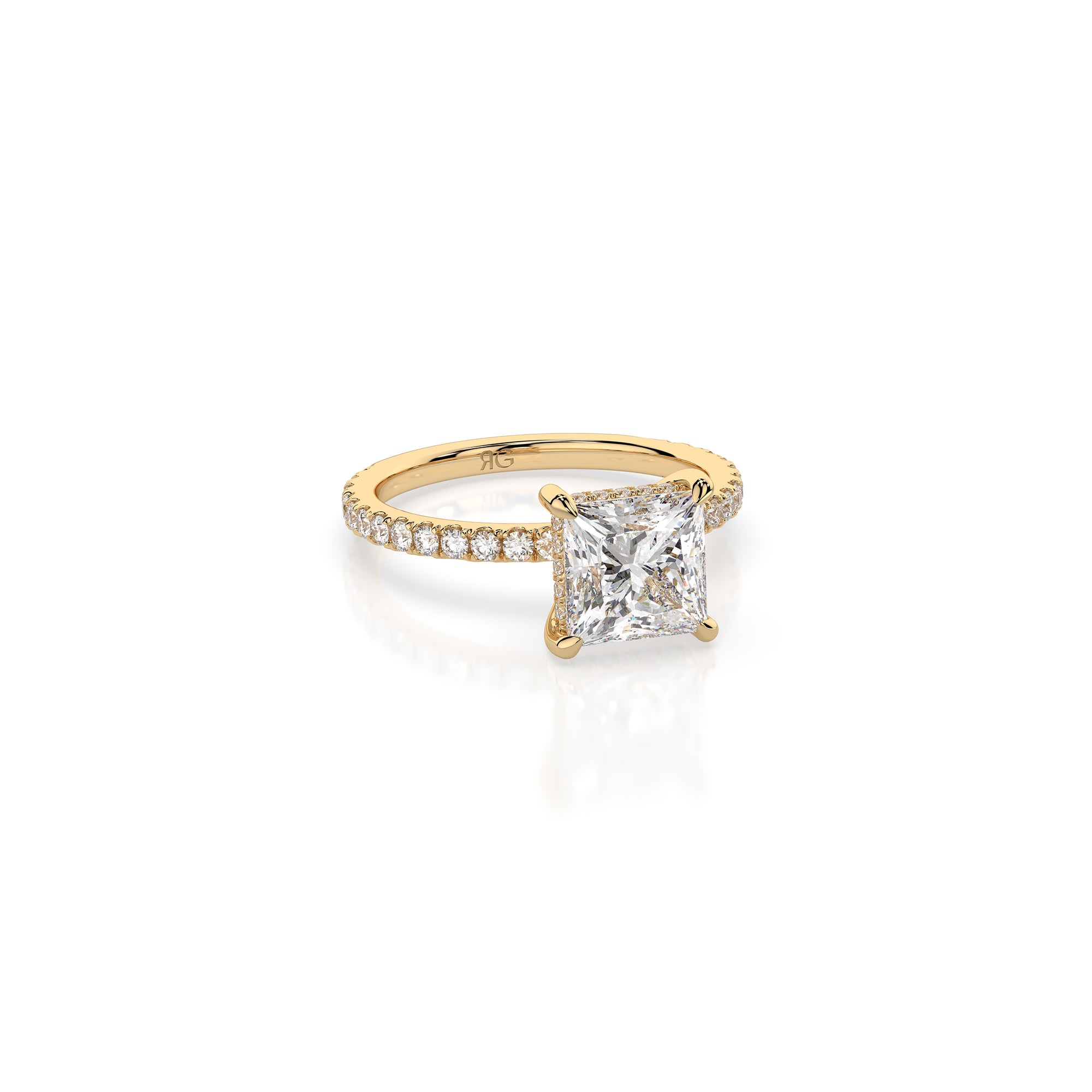 14k Princess Cut Solitaire Pave Band | Hidden Halo