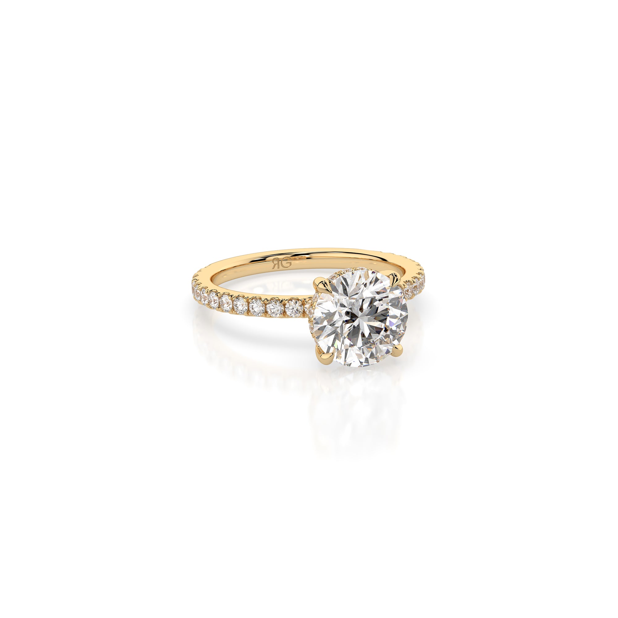 14k Round Solitaire Pave Band | Hidden Halo