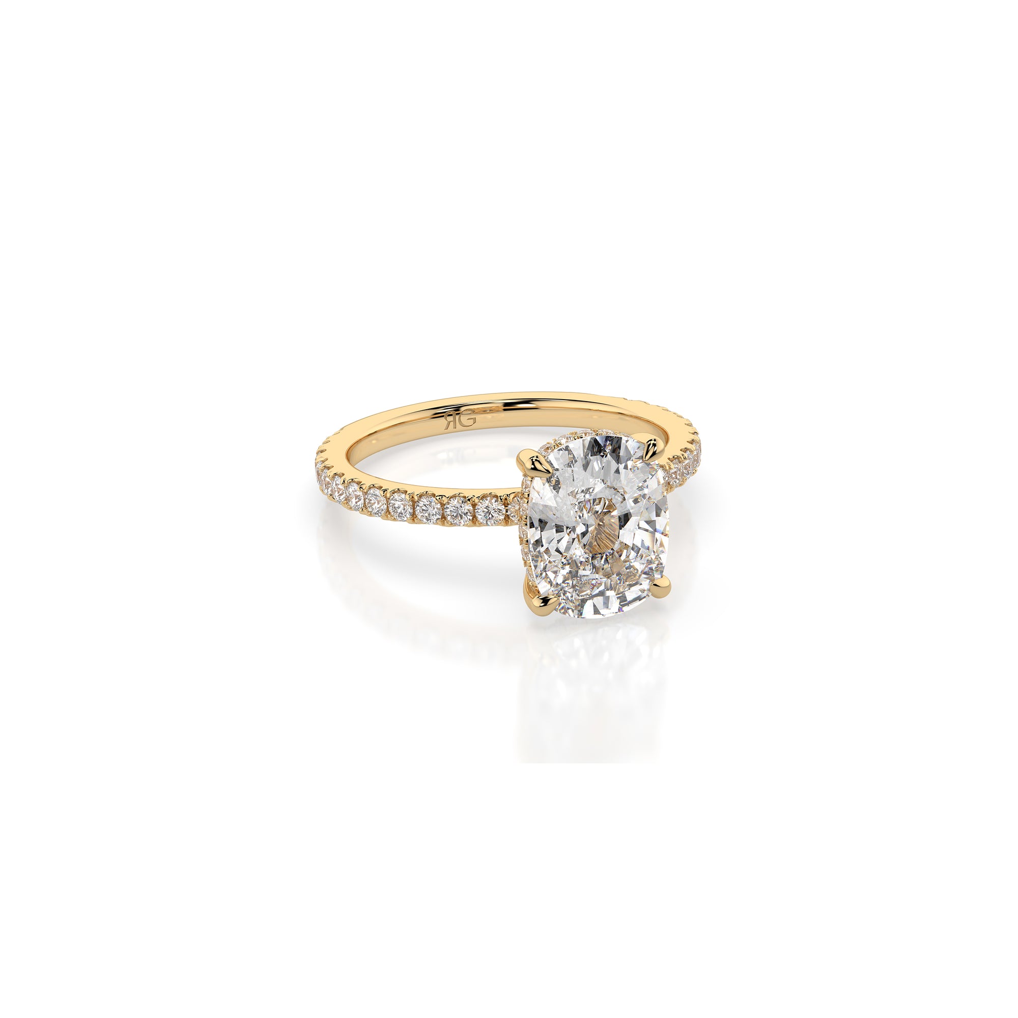 14k Cushion Cut Solitaire Pave Band | Hidden Halo