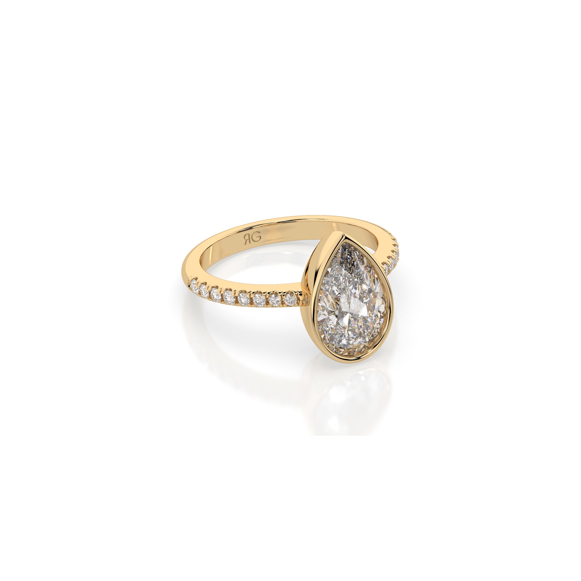 14k Pear Shape Pave Bezel Ring