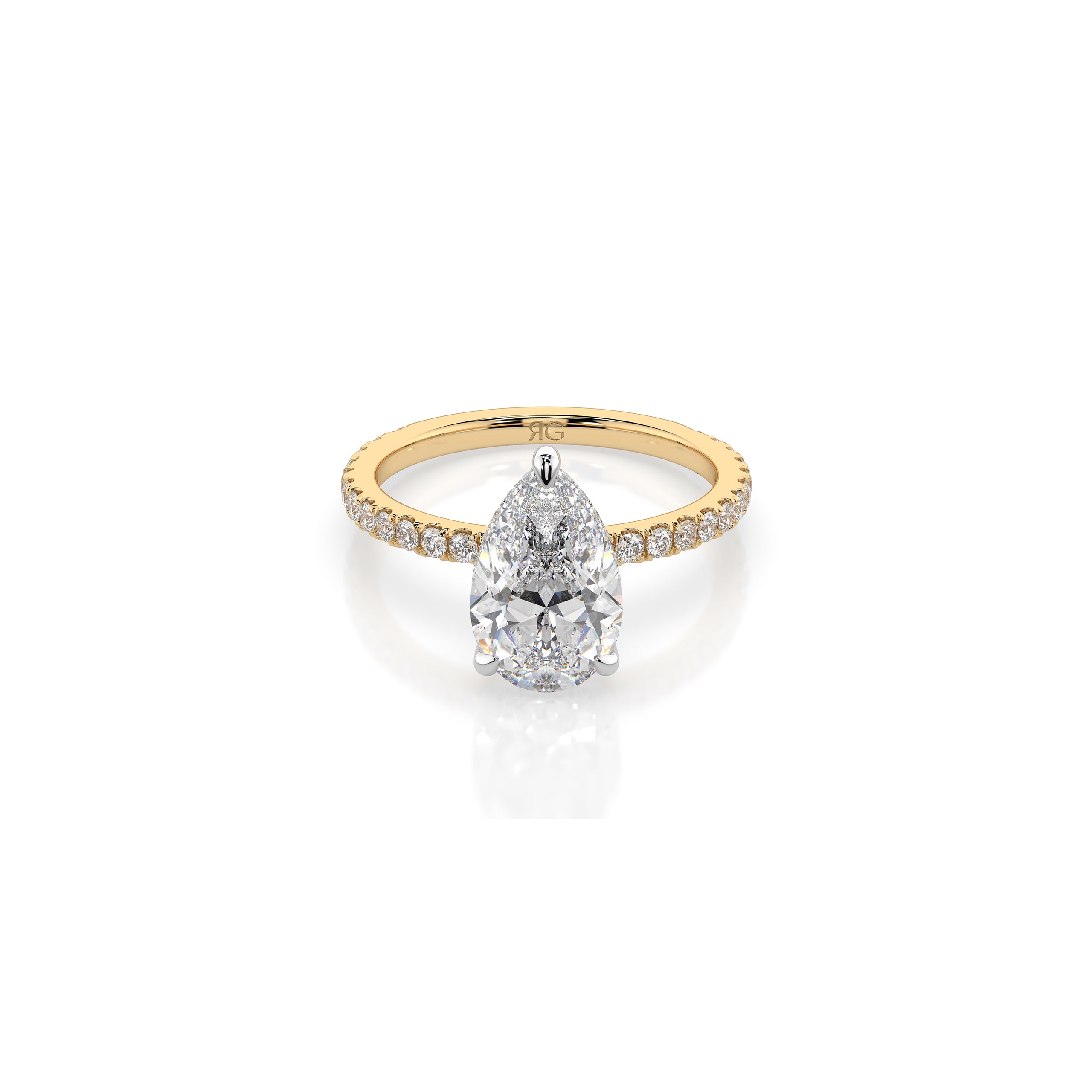 14k Pear Cut Solitaire Pavé Ring | Hidden Halo – RG