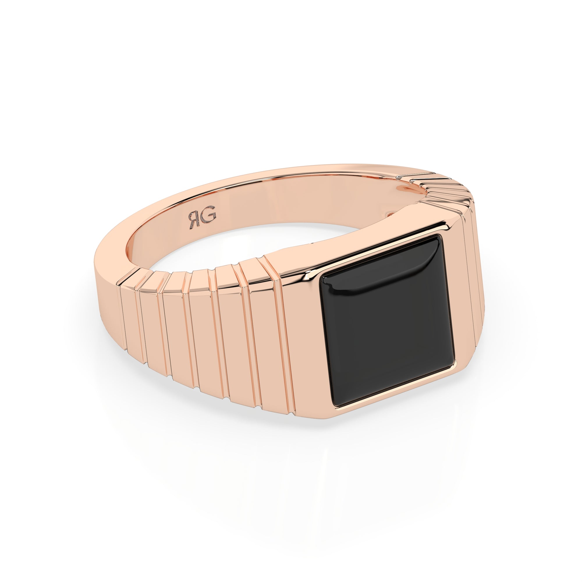 14k Black Onyx Ribbed Ring