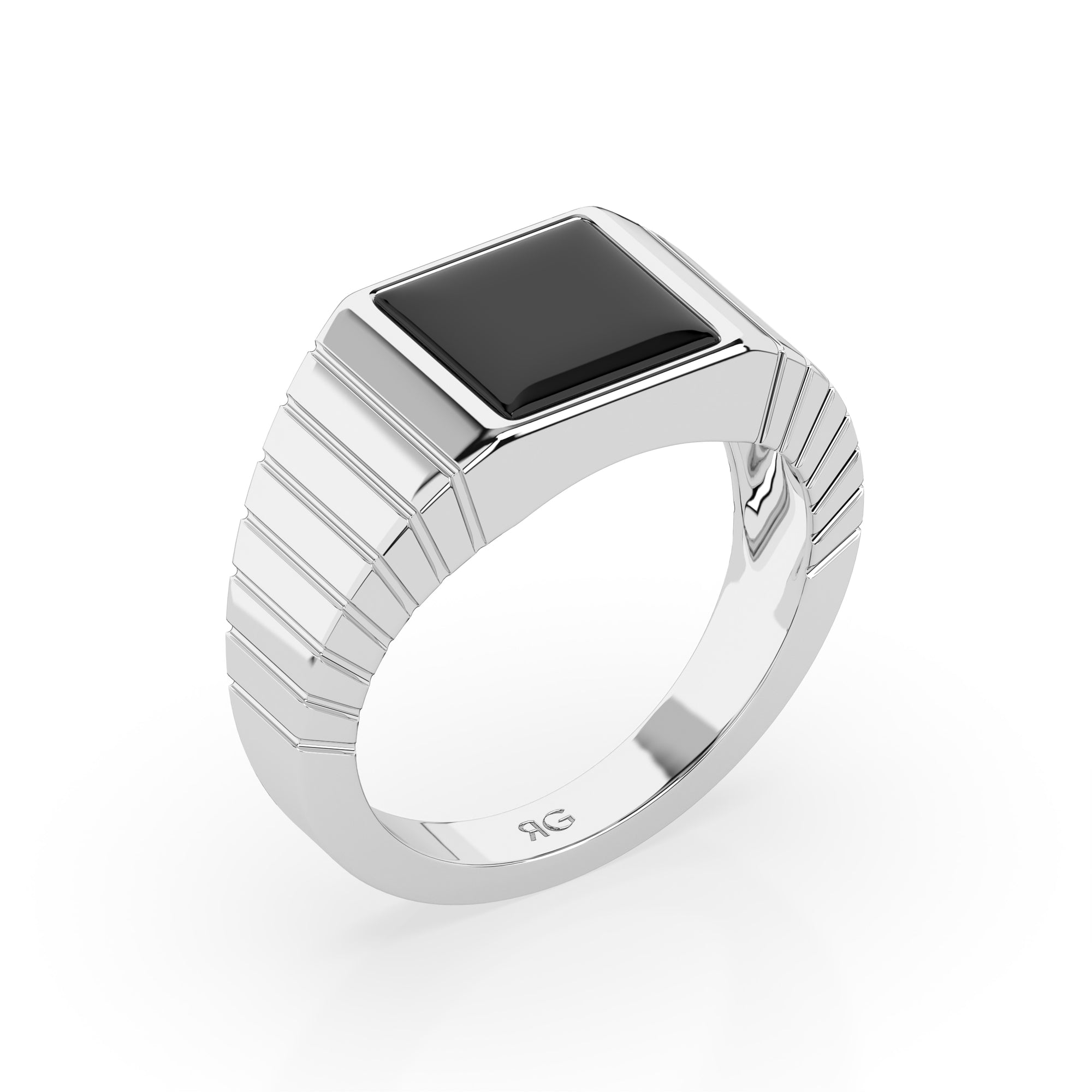 14k Black Onyx Ribbed Ring