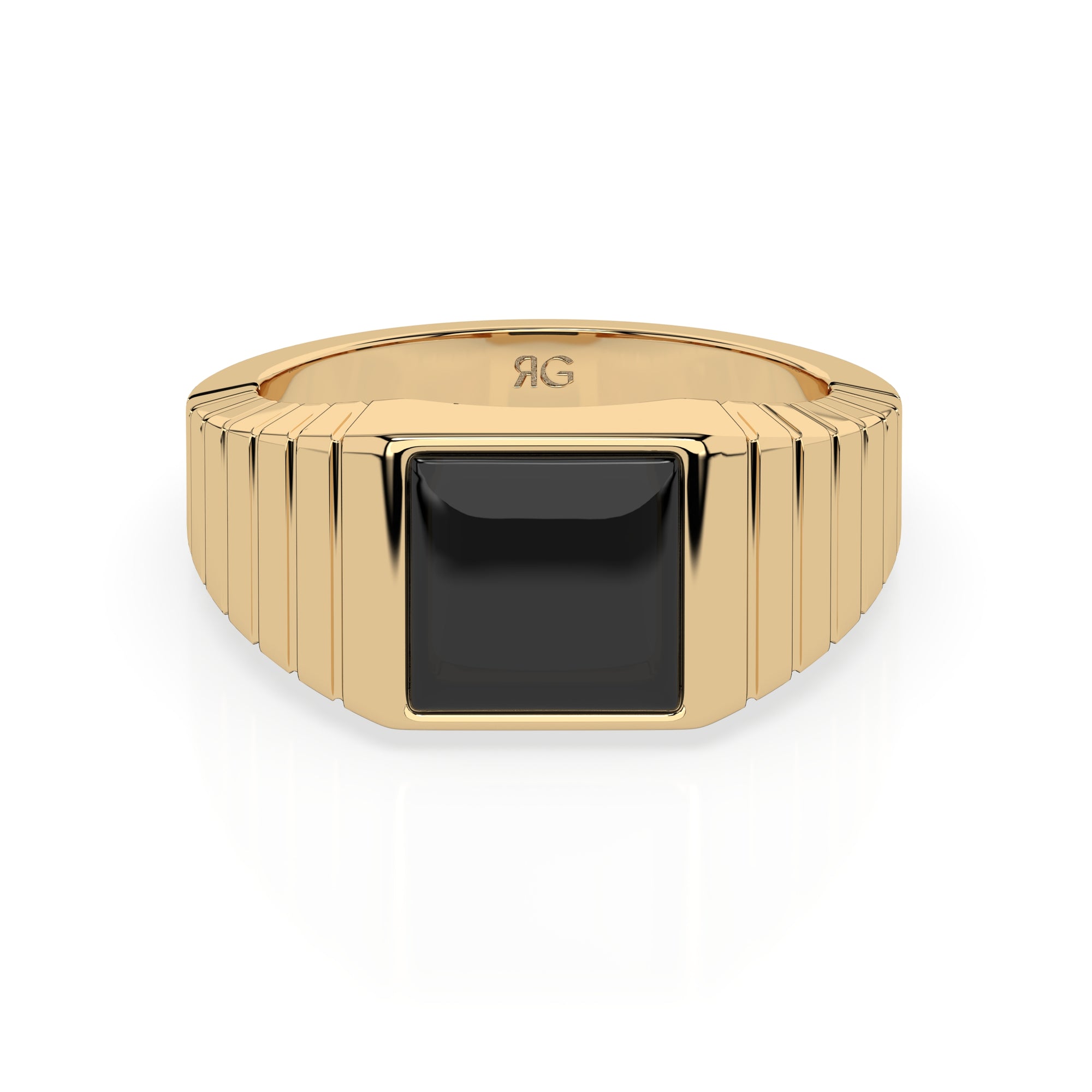 14k Black Onyx Ribbed Ring