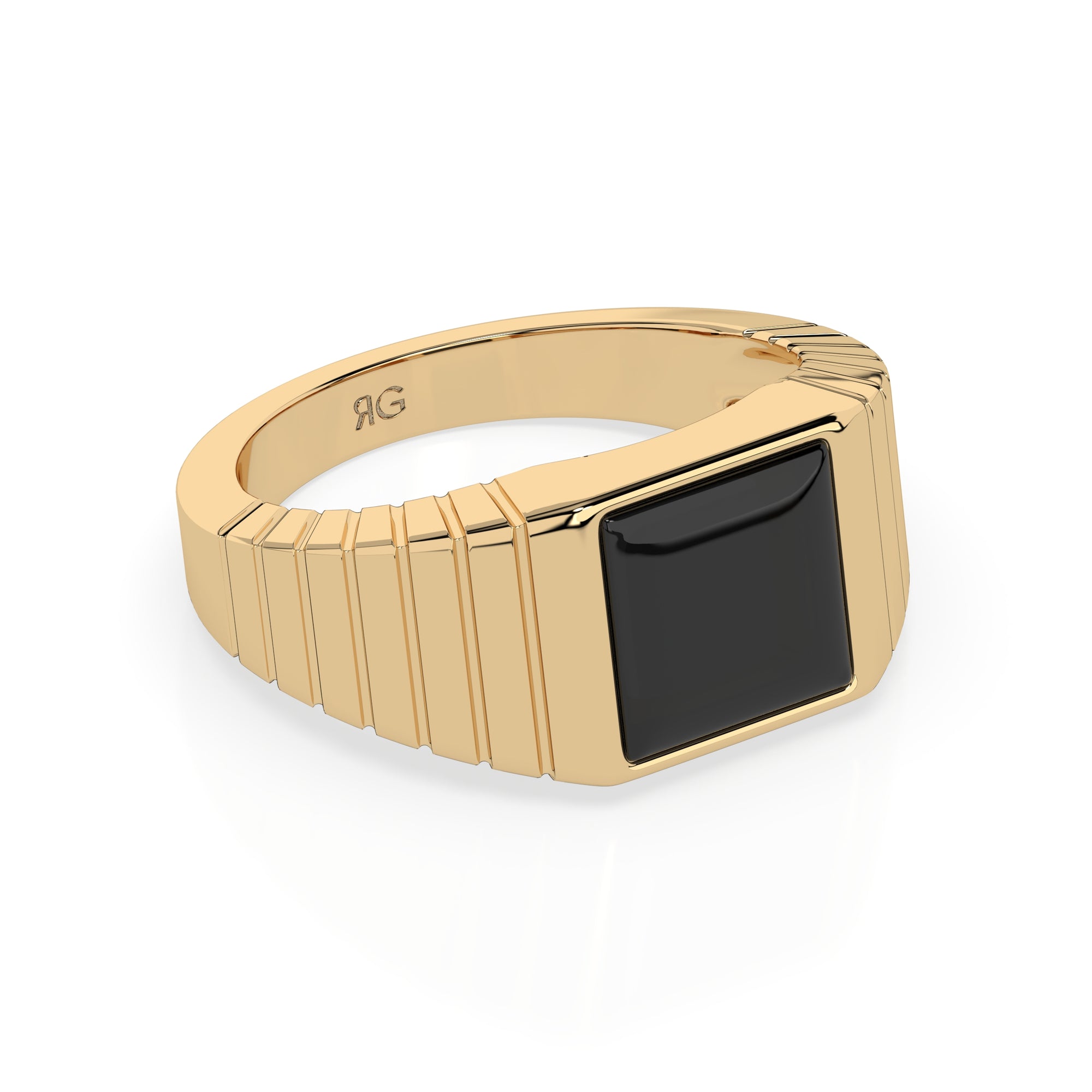 14k Black Onyx Ribbed Ring