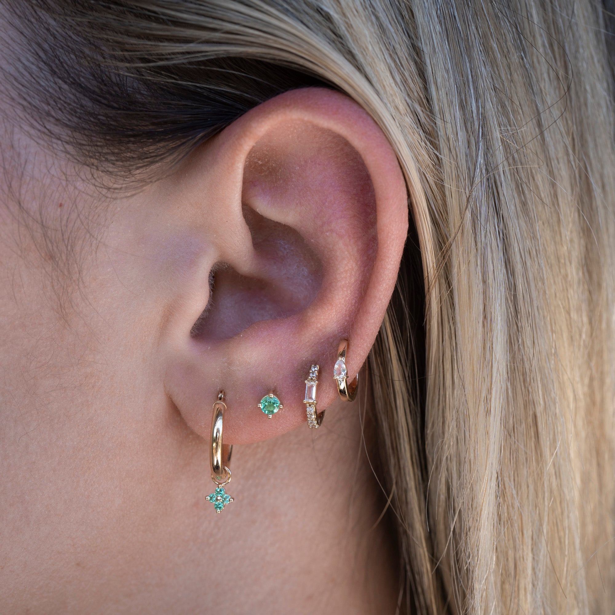 14k Emerald Flower Hoop Charm