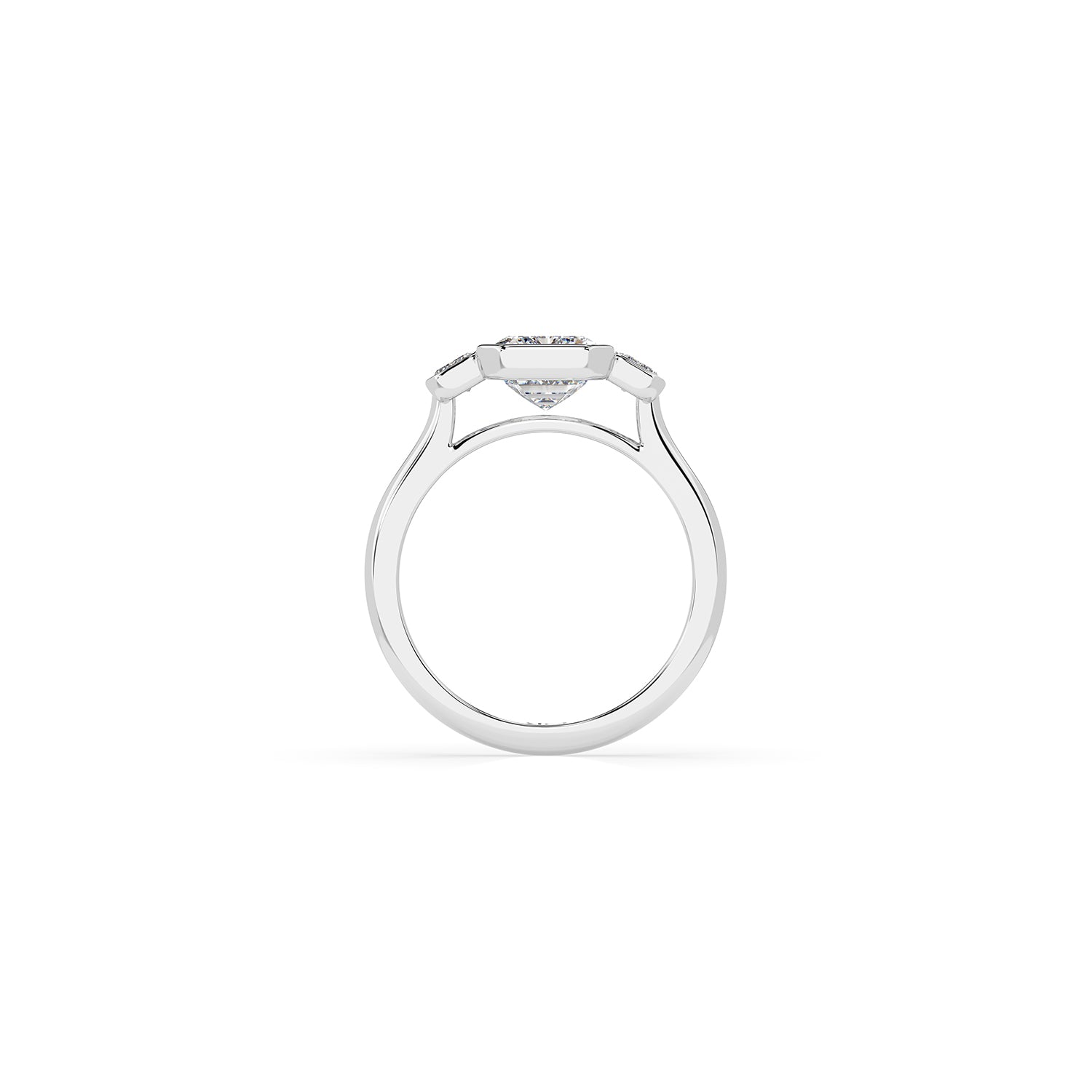 14k Emerald-Cut Trinity Bezel Ring