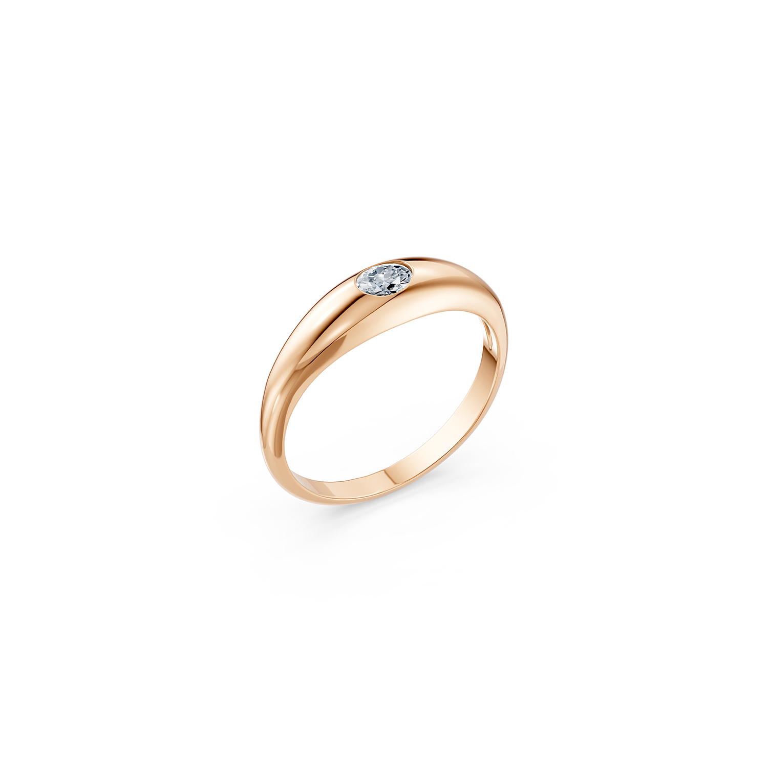 14k Little Oval Diamond Dome Ring