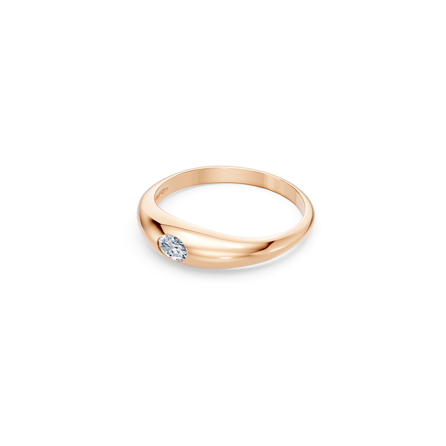 14k Little Oval Diamond Dome Ring