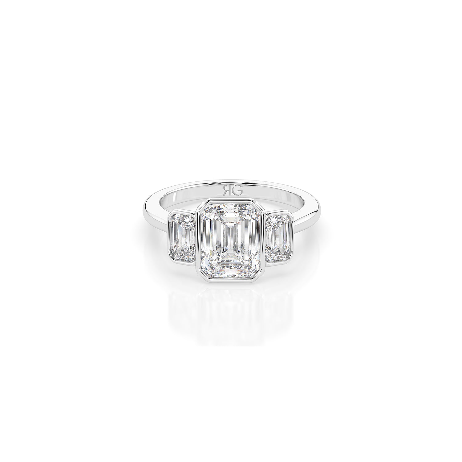 14k Emerald-Cut Trinity Bezel Ring