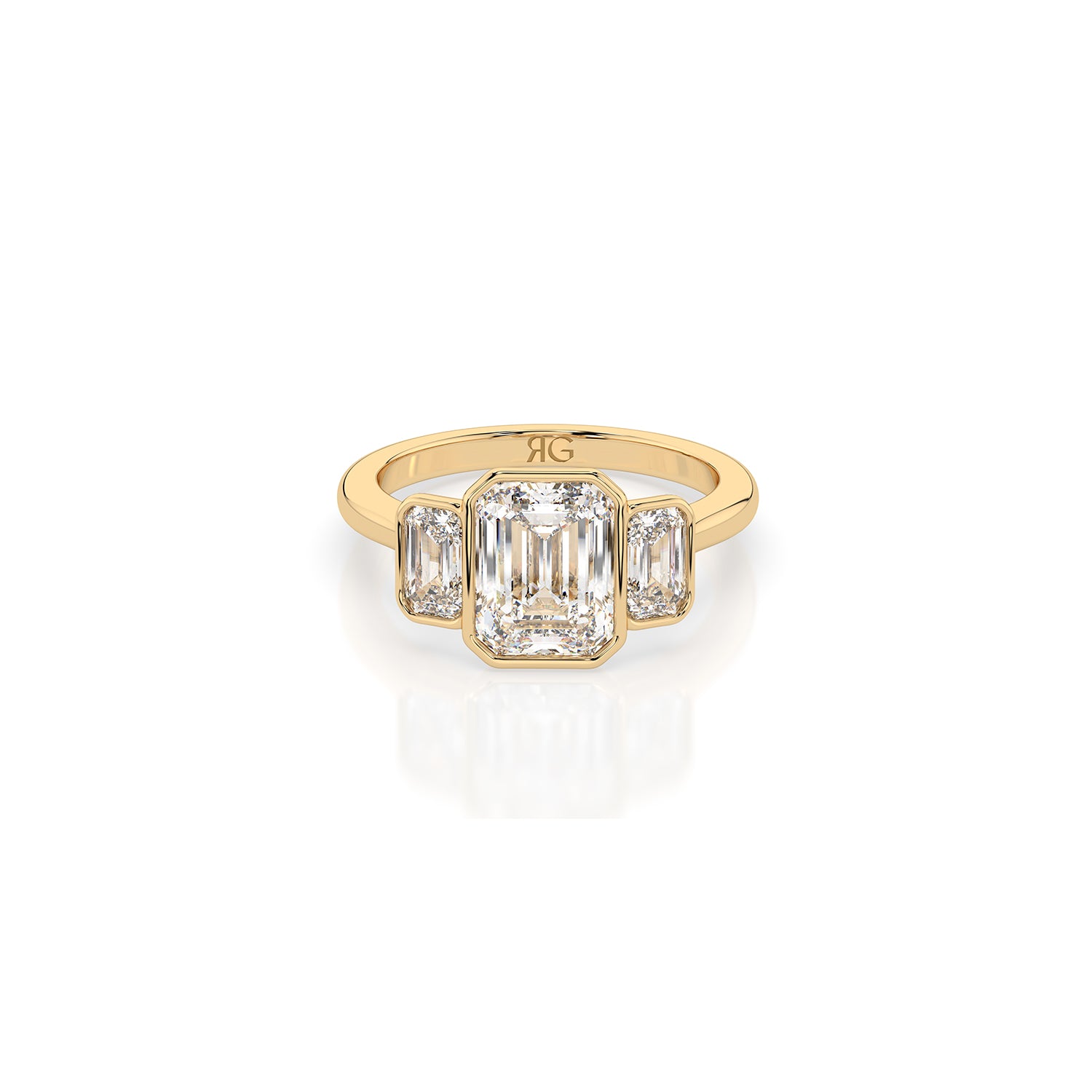 14k Emerald-Cut Trinity Bezel Ring