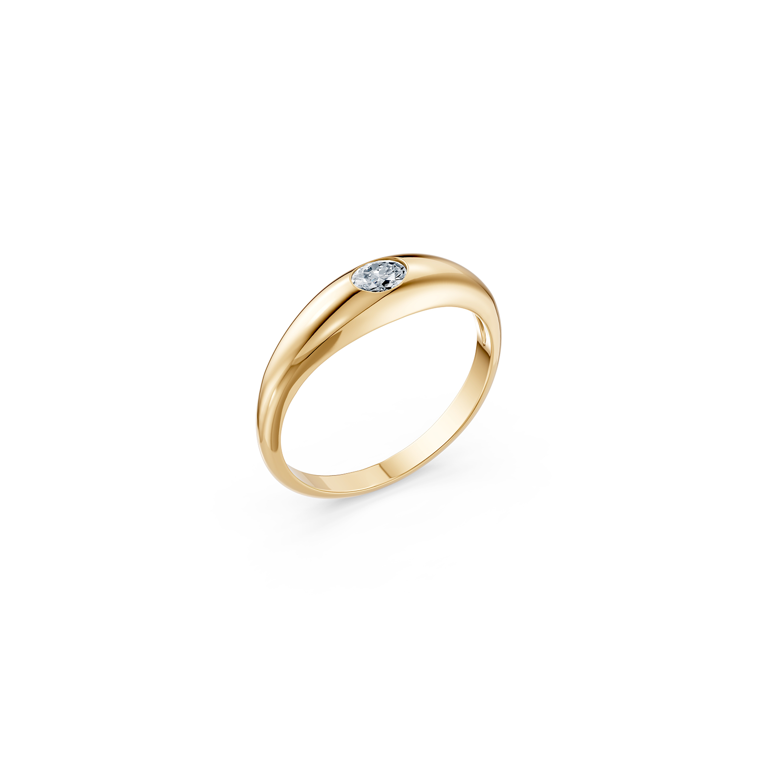 14k Little Oval Diamond Dome Ring