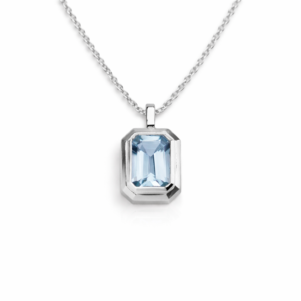 14k Emerald Cut Aquamarine Necklace