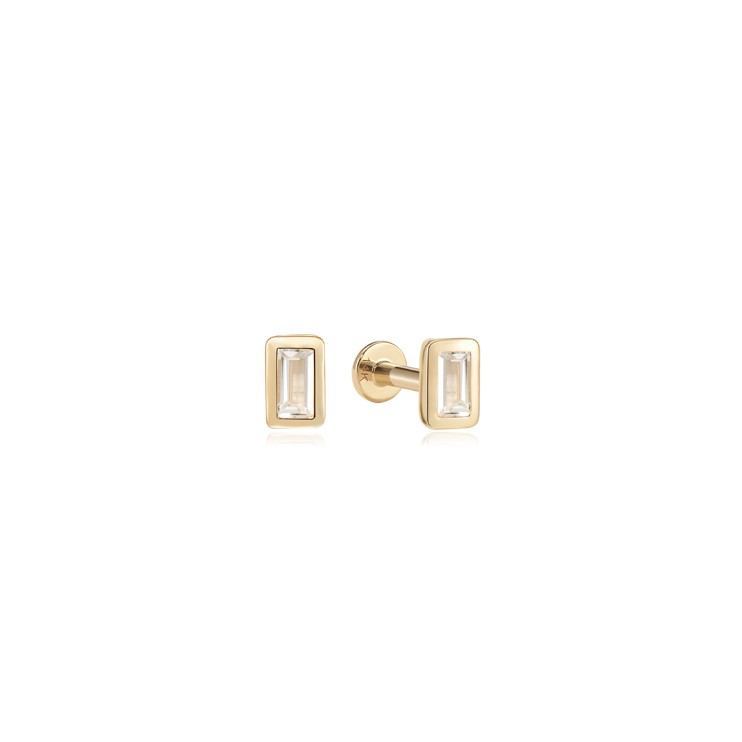 14k Baguette Flatback Studs