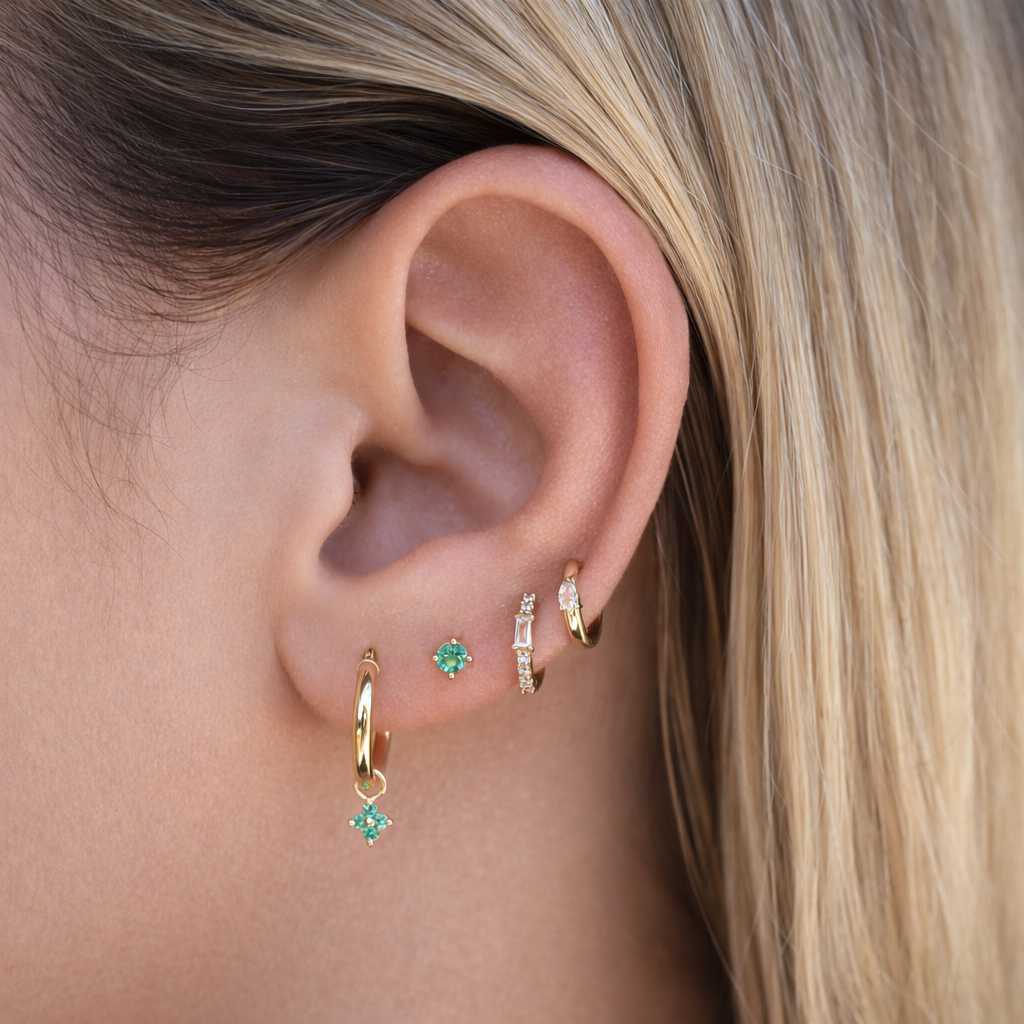 14k Baguette Diamond Huggies