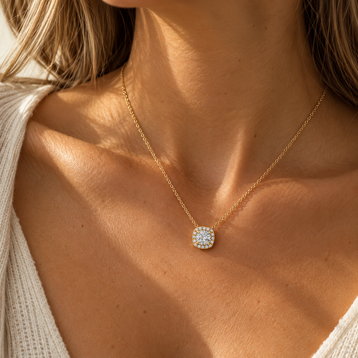 14k Cushion Embrace Diamond Necklace