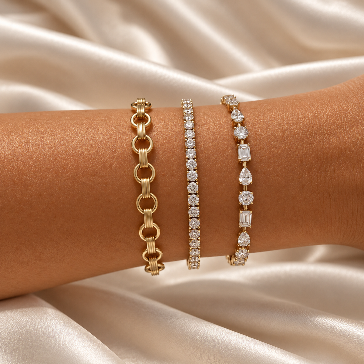 14k Elara Multi-Shape Tennis Bracelet, alternate view