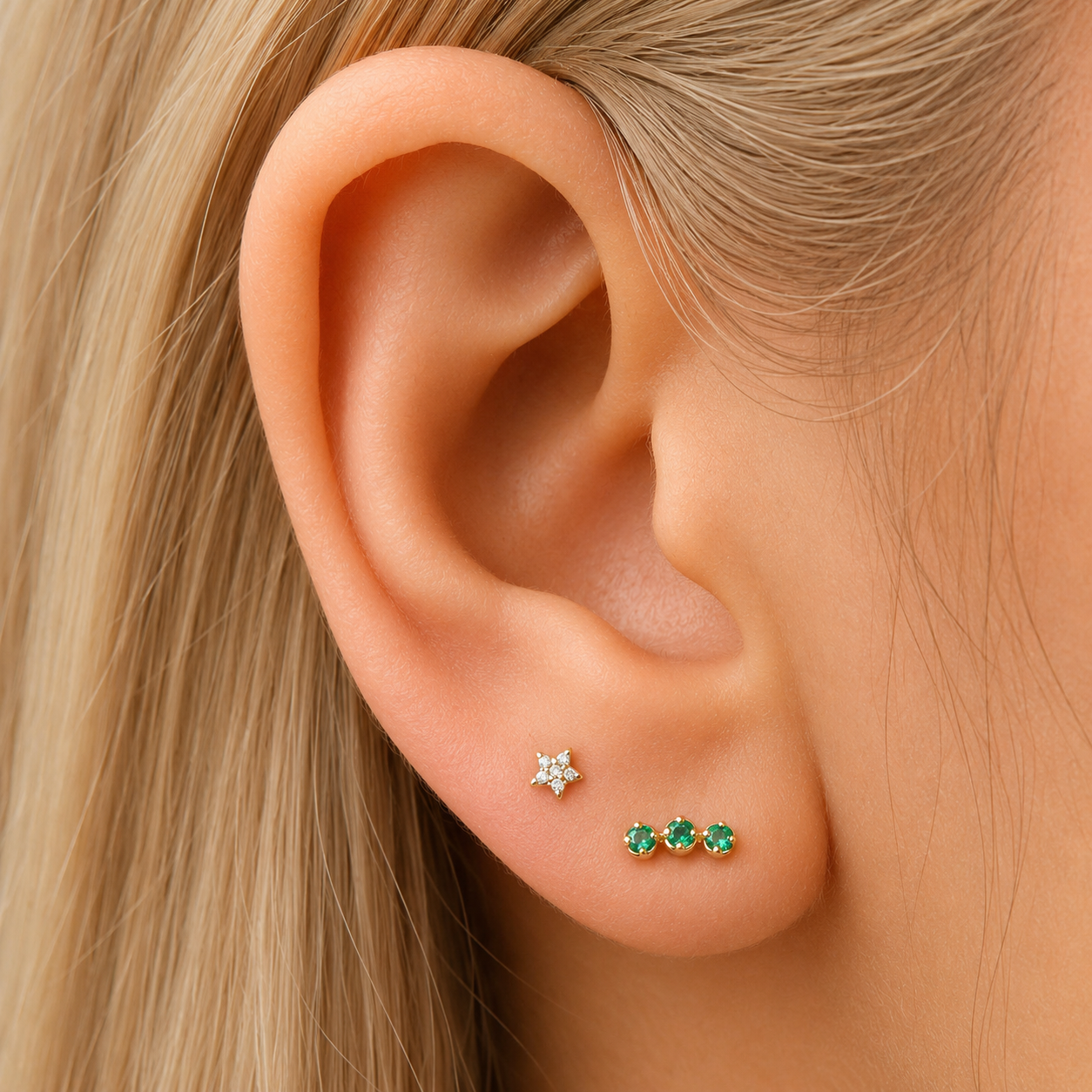 14k Emerald Cluster Flatback Studs
