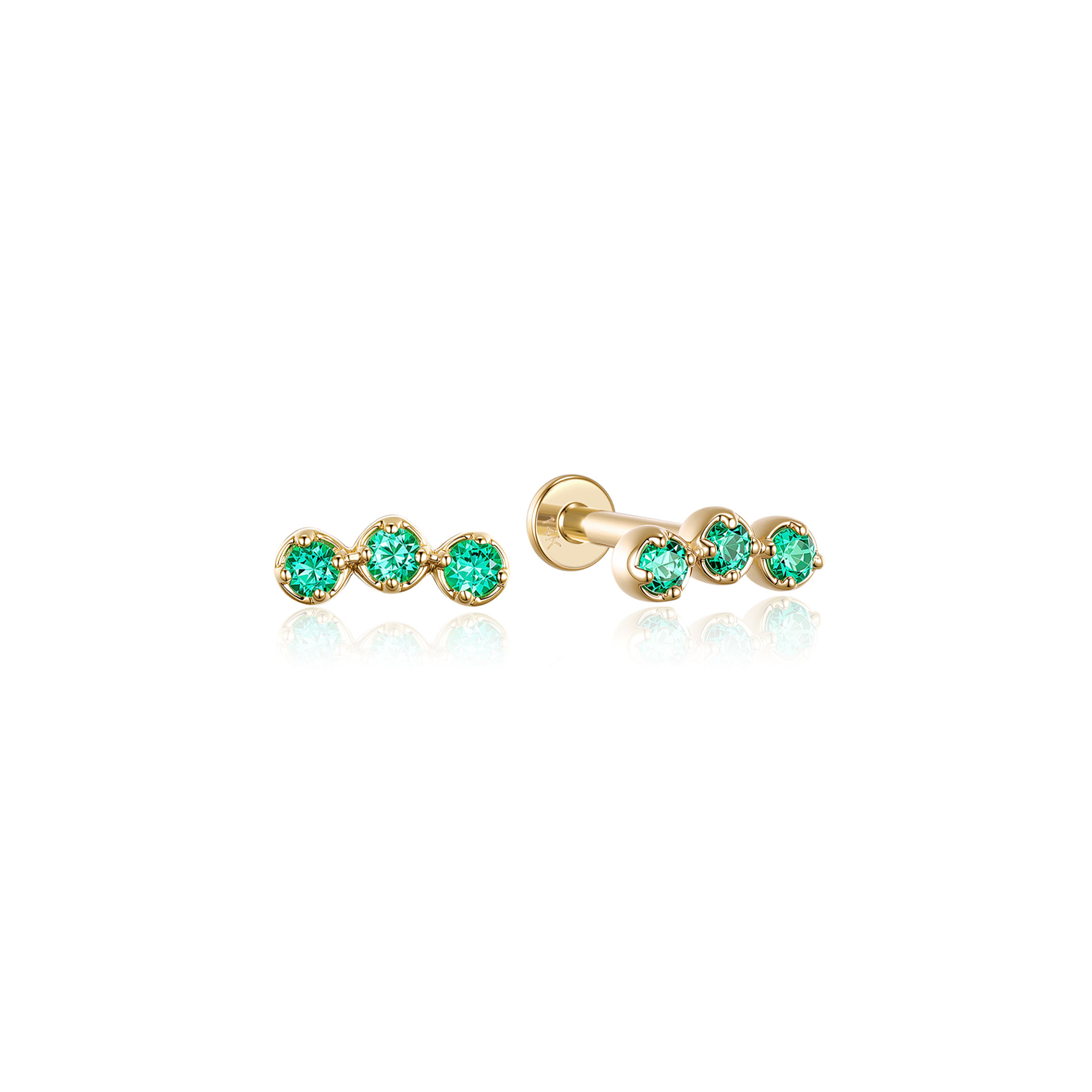 14k Emerald Cluster Flatback Studs