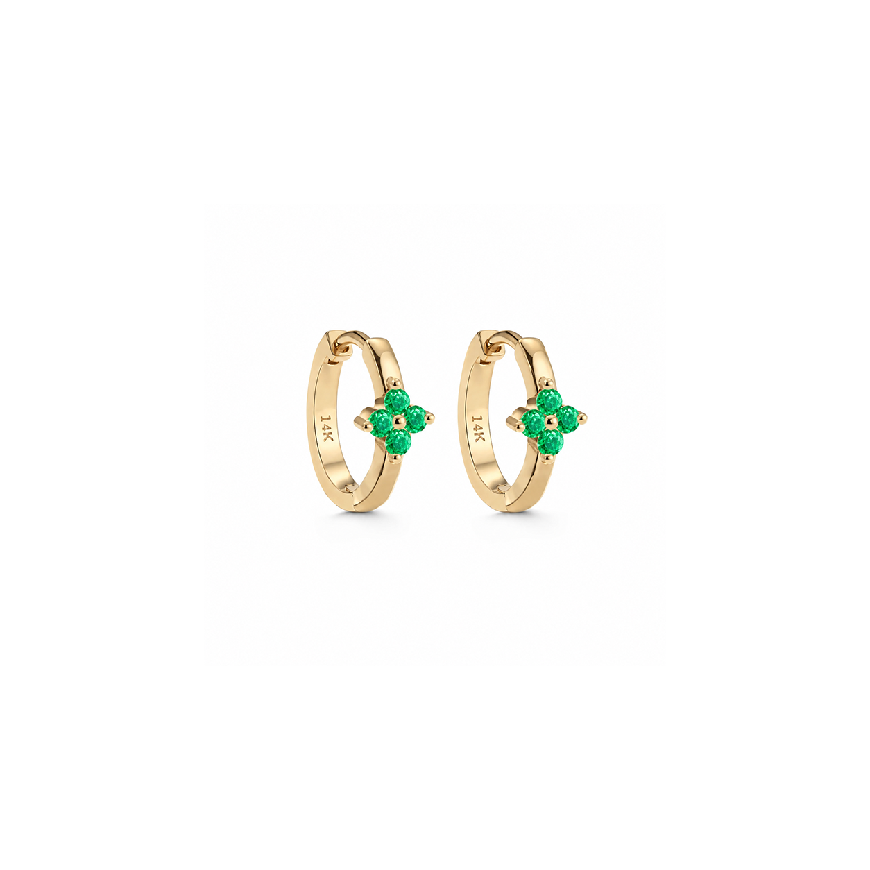 14k Emerald Flower Huggies