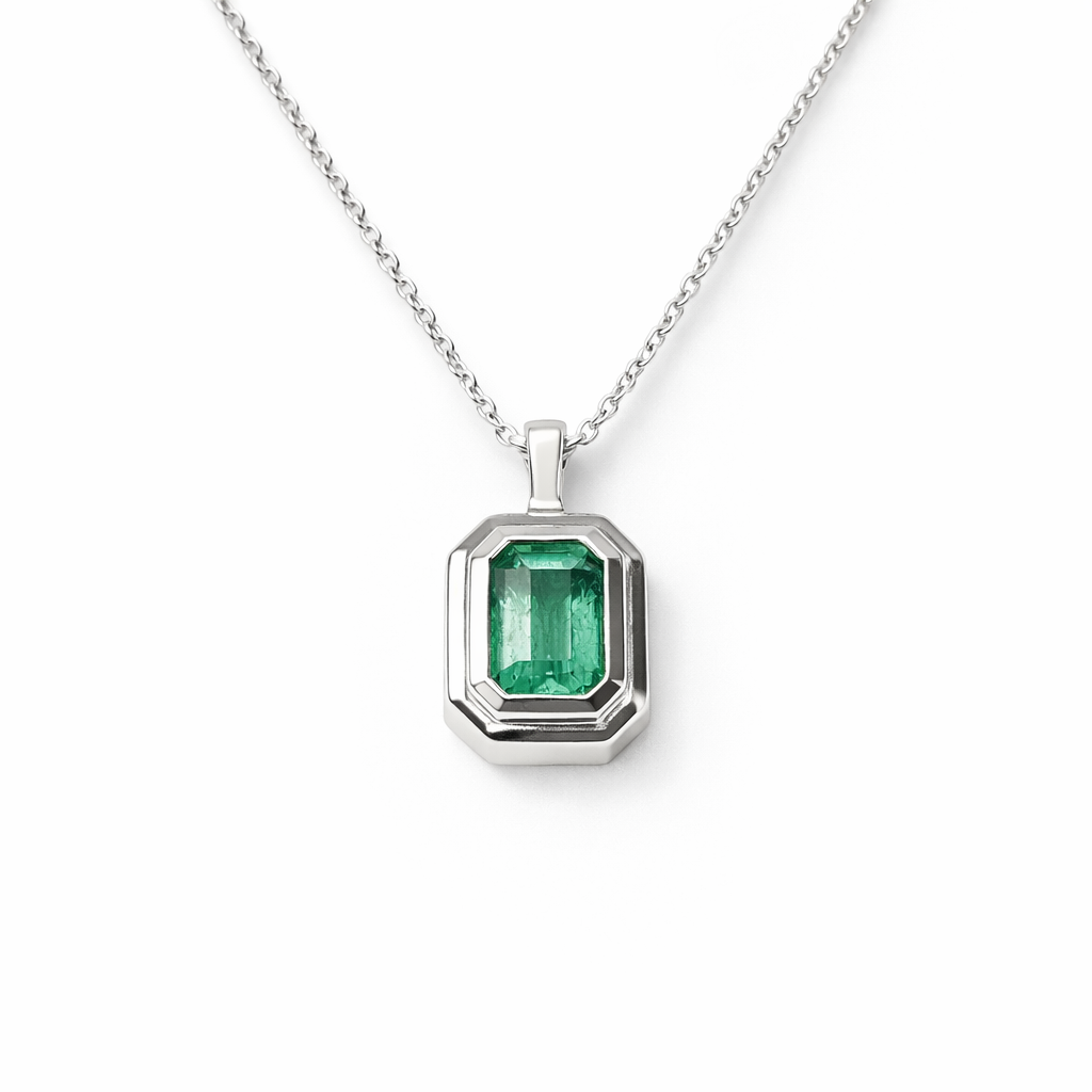 14k Mini Emerald Tiered Bezel Necklace