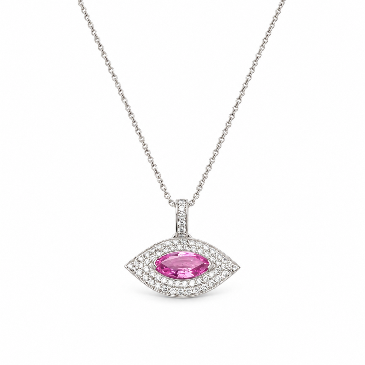 14k Pink Sapphire Evil Eye Necklace | one of one