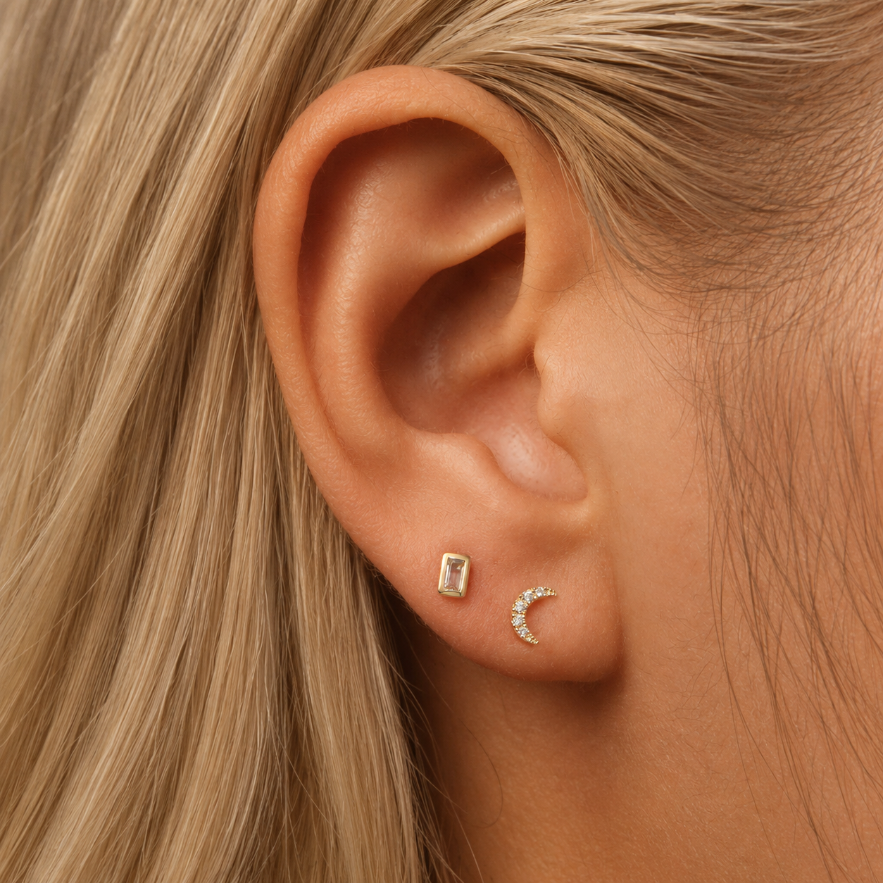 14k Baguette Flatback Studs