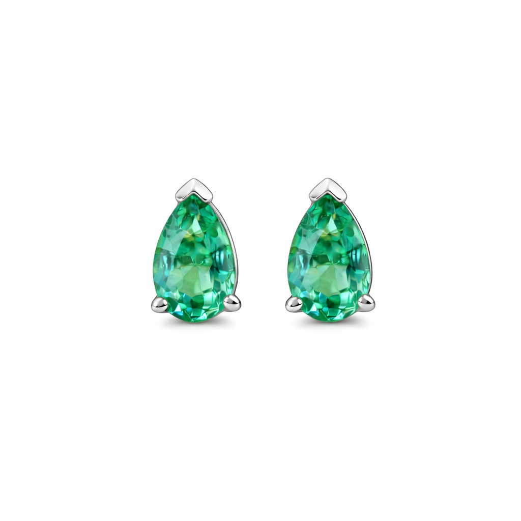 14k Emerald Pear Shape Studs