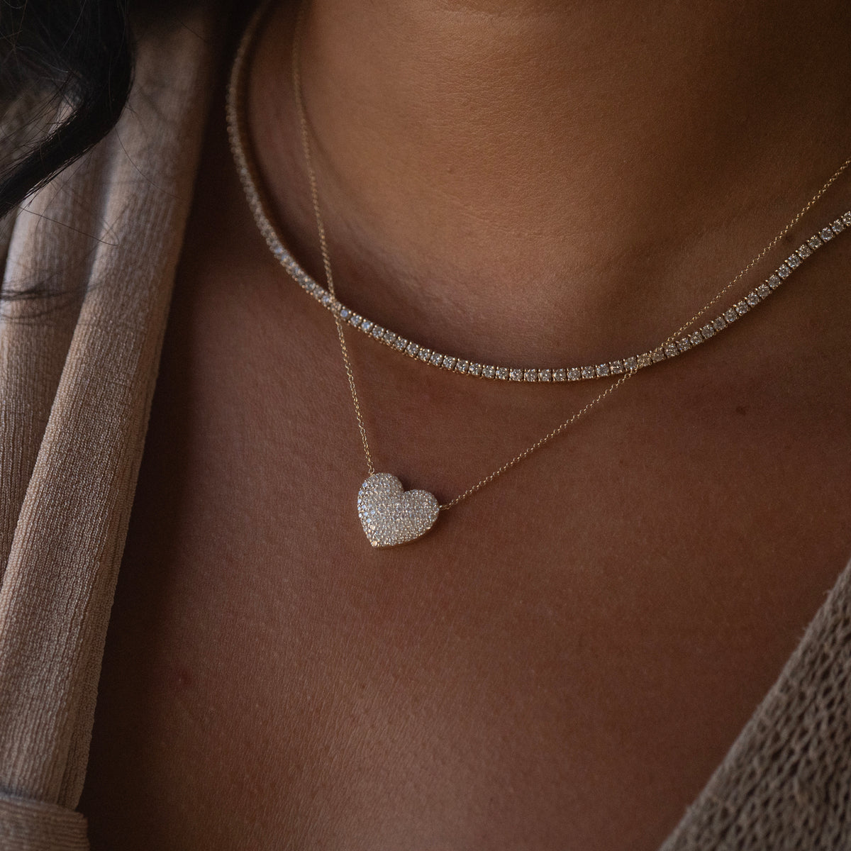 14k Large Diamond Puffy Heart Necklace