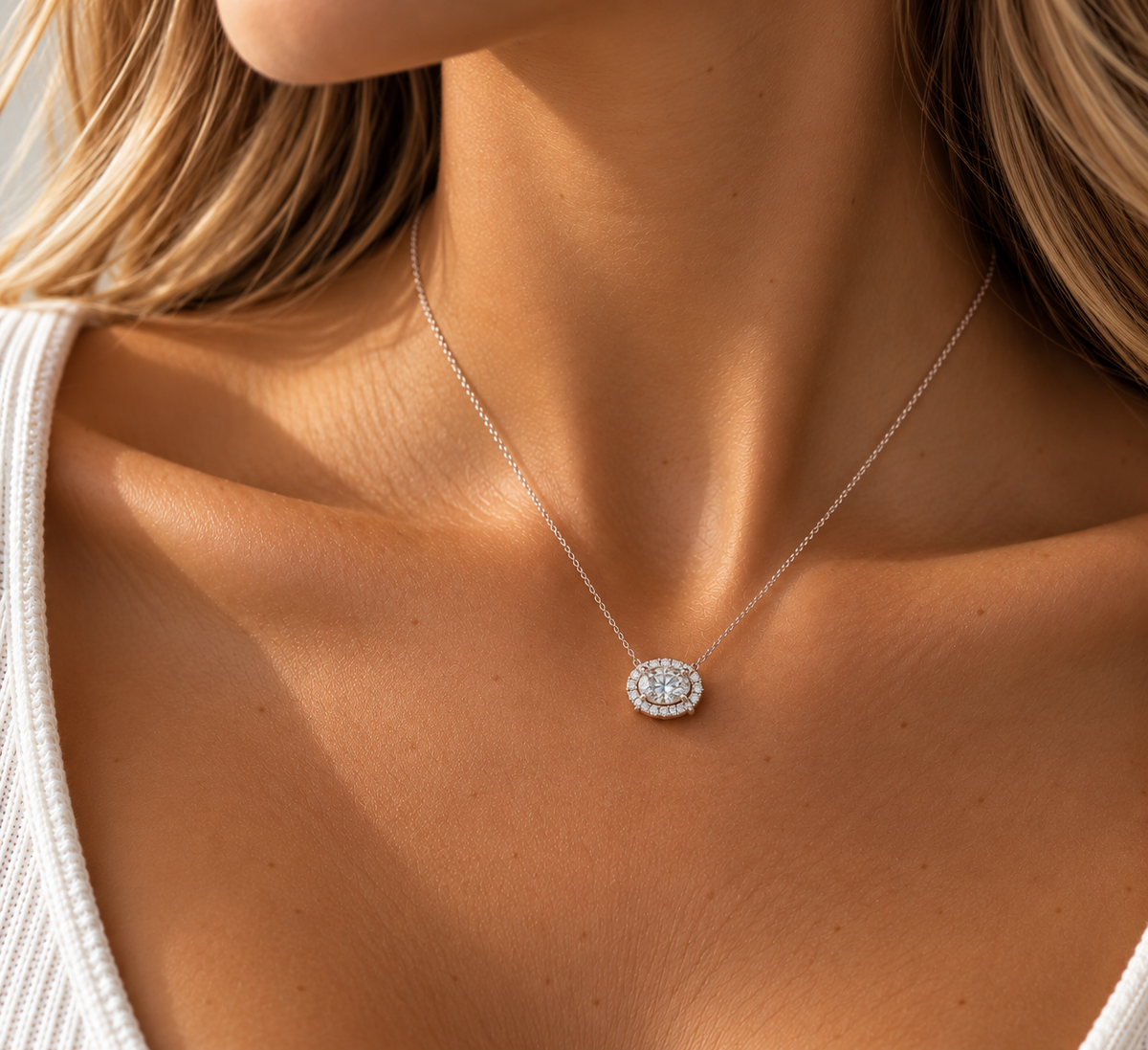 14k Oval Embrace Diamond Necklace
