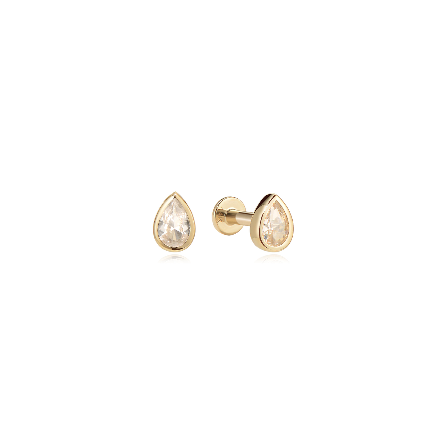 14k Diamond Pear Bezel Flatback Studs
