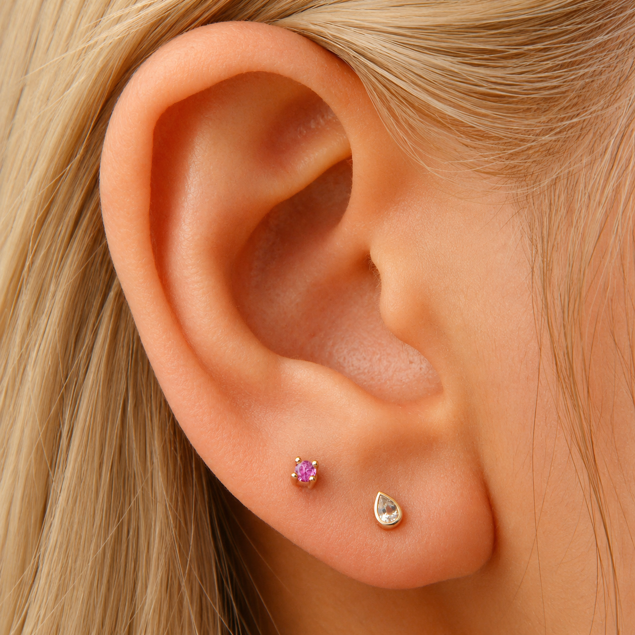 14k Diamond Pear Bezel Flatback Studs