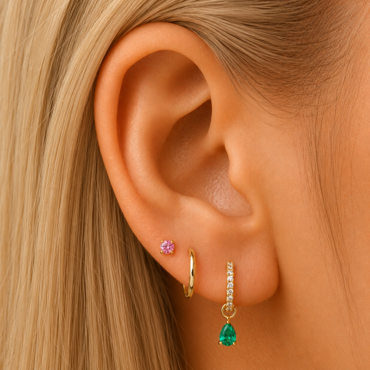 14K Emerald Pear-Shape Hoop Charm