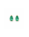 14k Emerald Pear Shape Studs