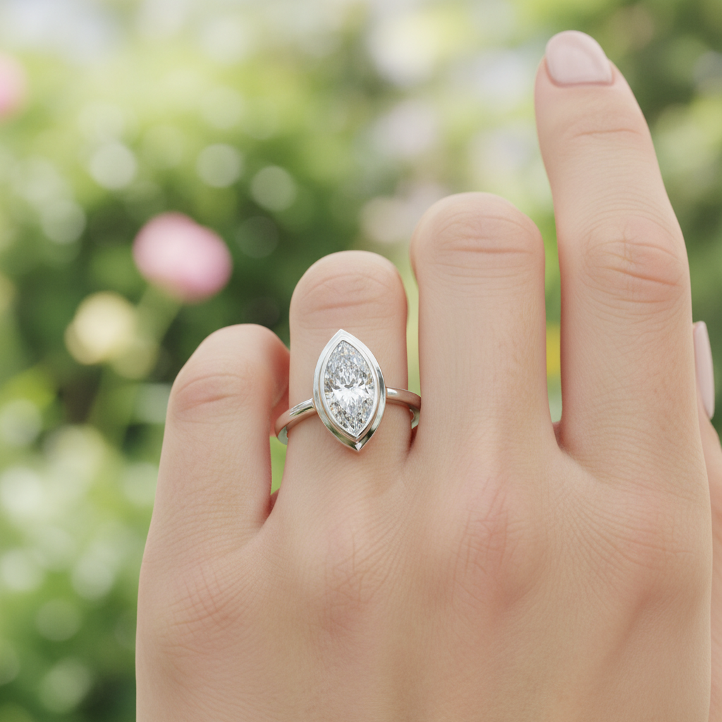 14k Marquise Eclipse Bezel Ring