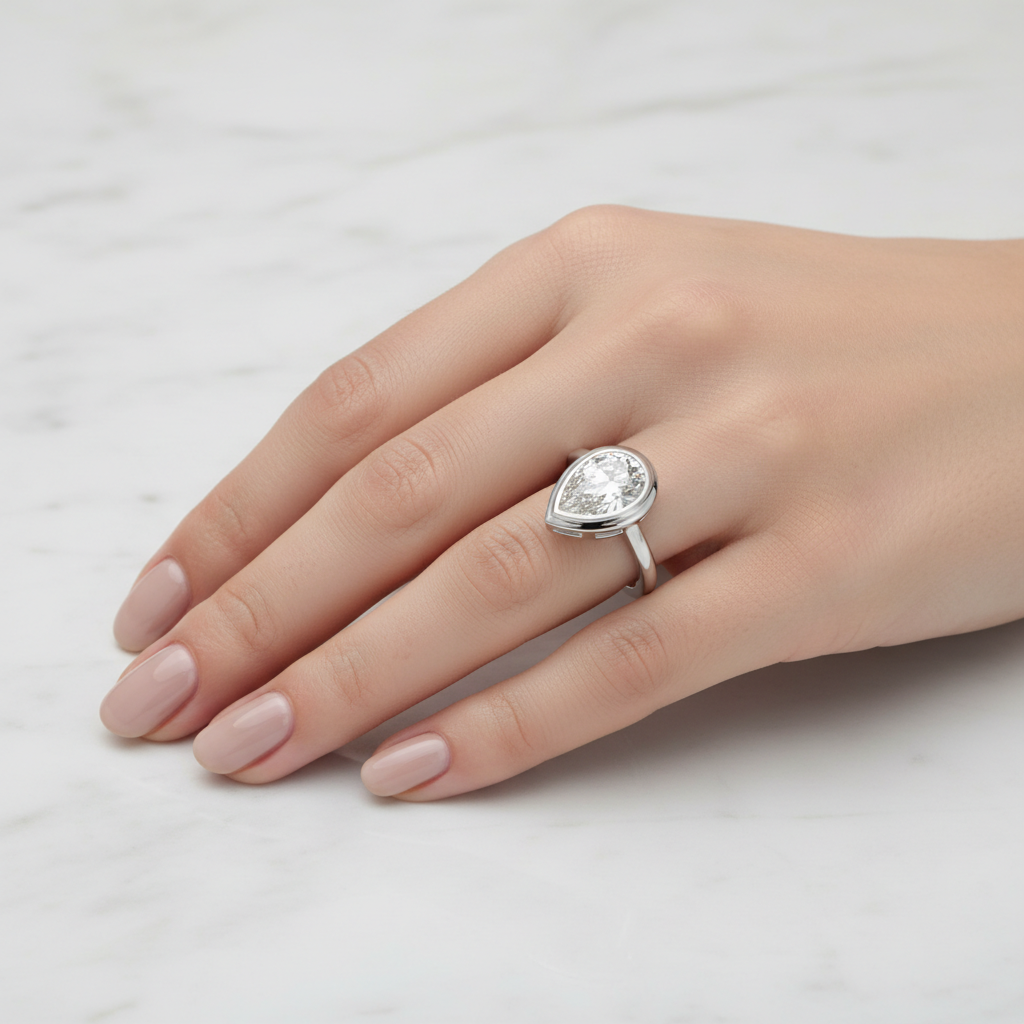 14k Pear Eclipse Bezel Ring