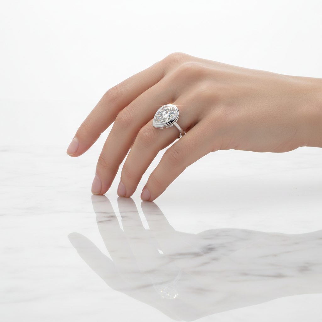 14k Pear Eclipse Bezel Ring