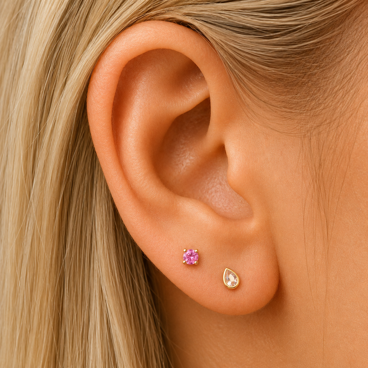 14k Little Pink Sapphire Flatback Studs