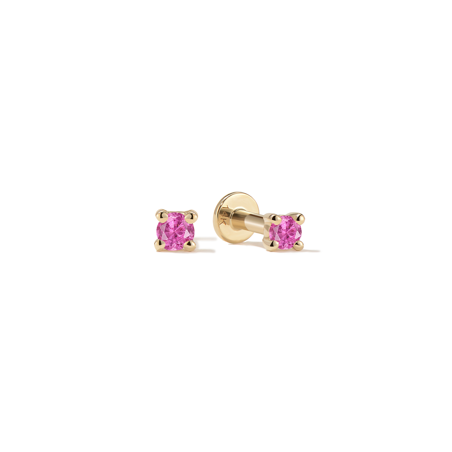 14k Little Pink Sapphire Flatback Studs