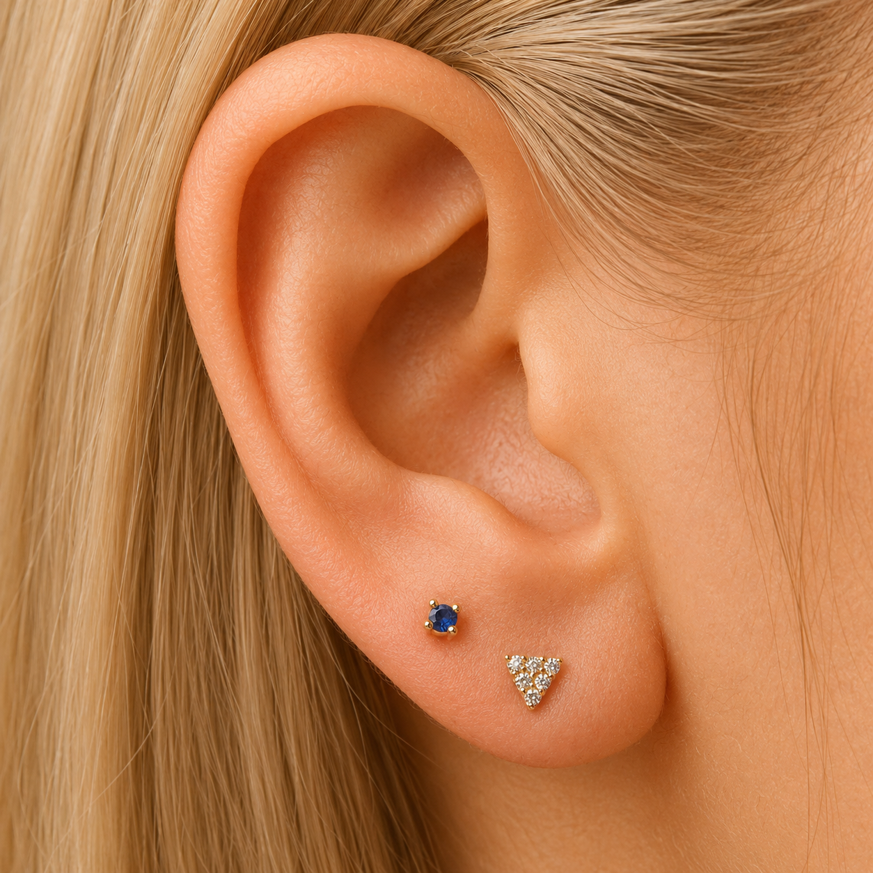 14k Little Blue Sapphire Flatback Studs