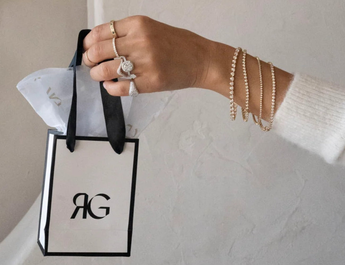 RG gift bag with stacked tennis bracelets