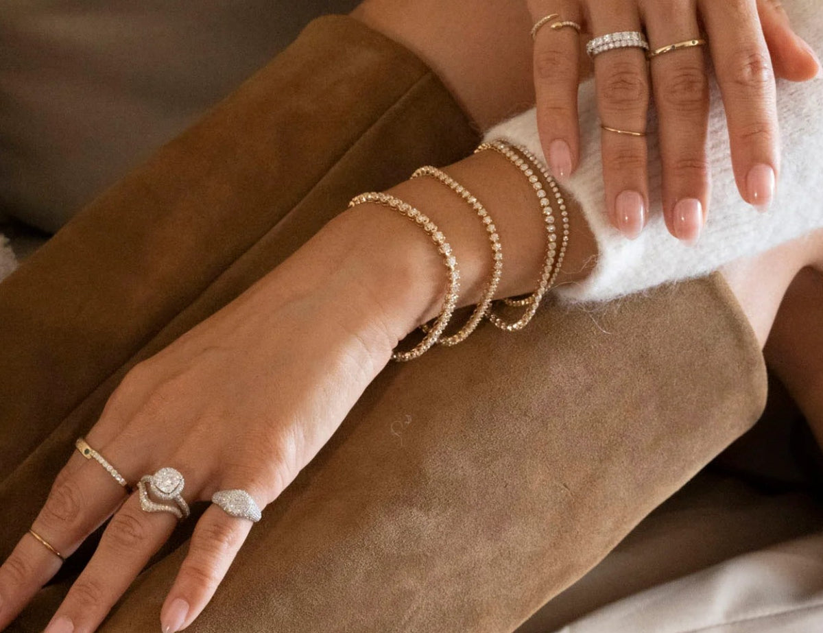 Stacked 14k gold diamond tennis bracelets