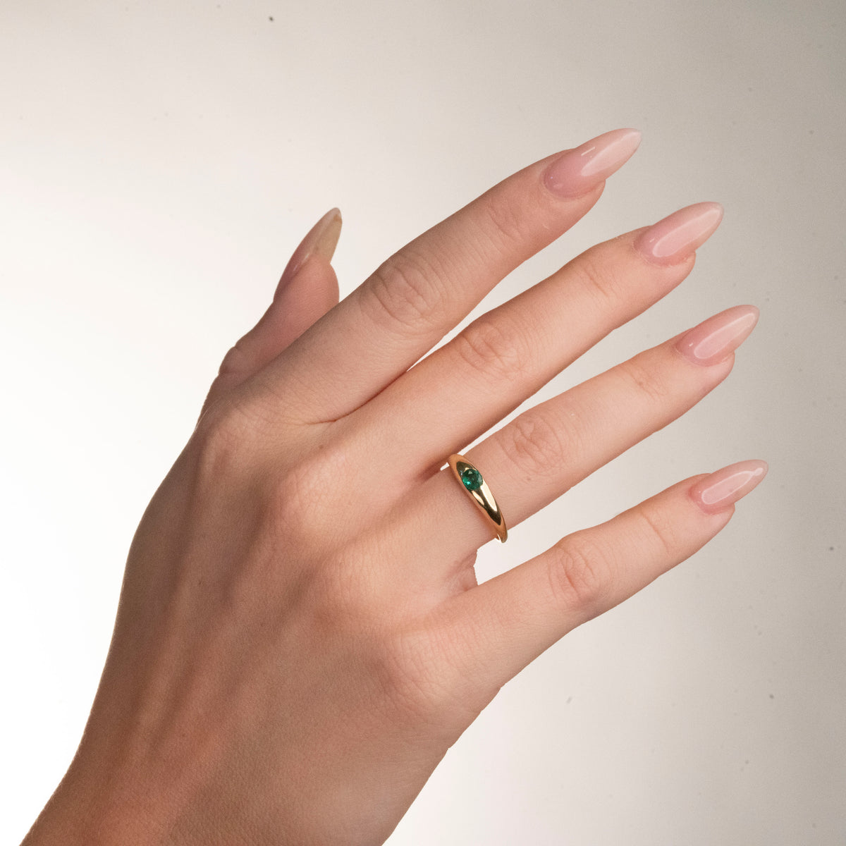 14k Thin Emerald Dome Ring