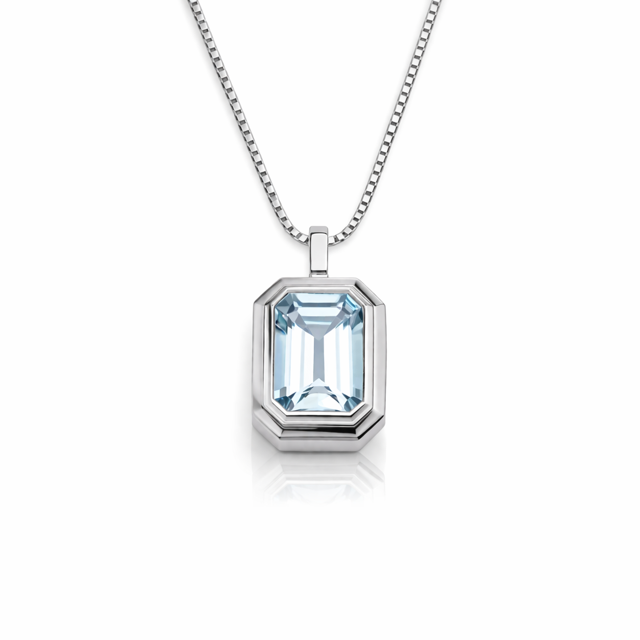 14k Emerald Cut Aquamarine Necklace