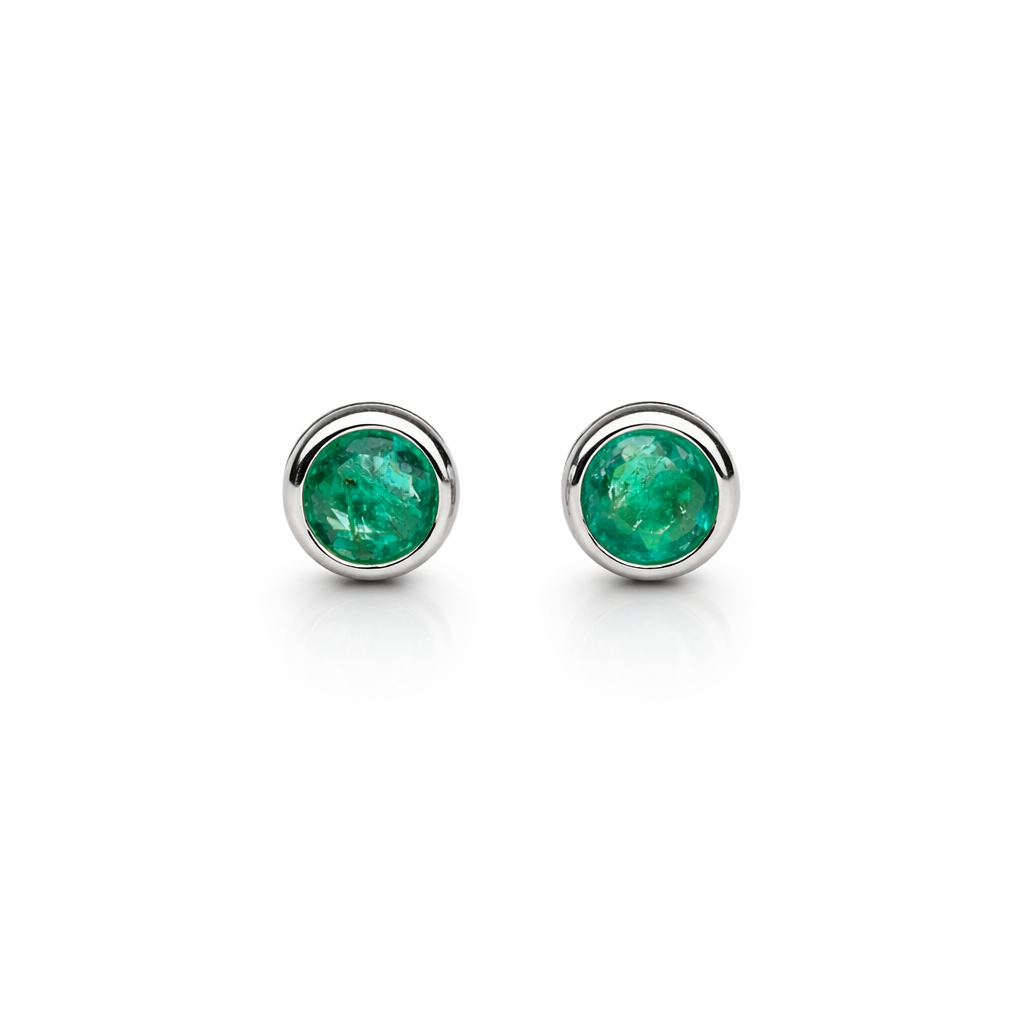 14k Emerald Bezel Studs