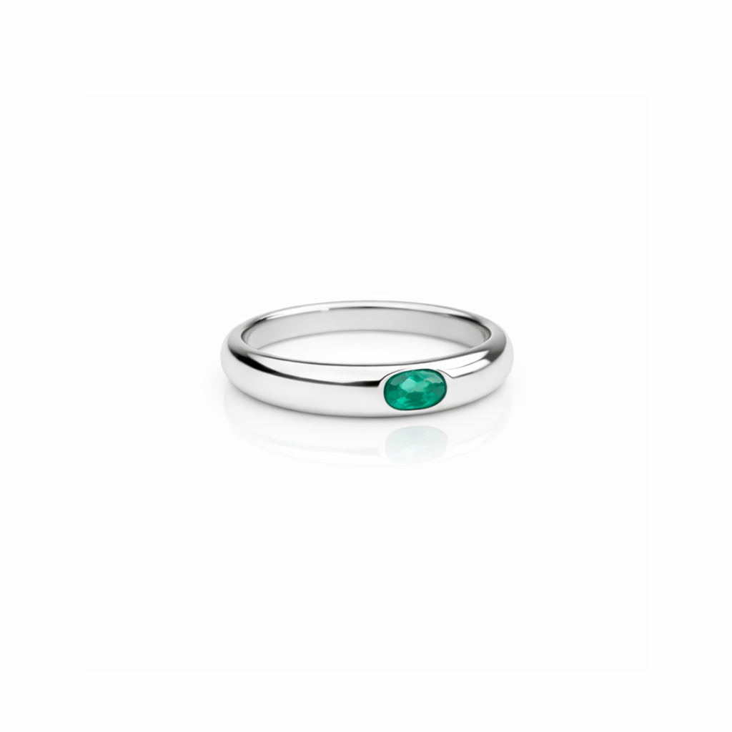 14k Gold Thin Emerald Dome Ring