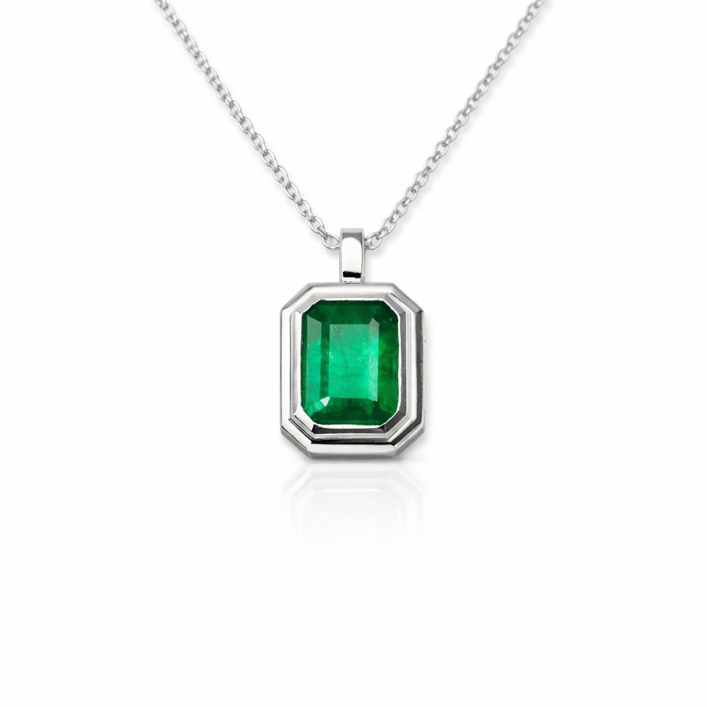 14k Emerald Tiered Bezel Necklace