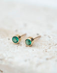 14k Medium Emerald Bezel Studs | 4mm